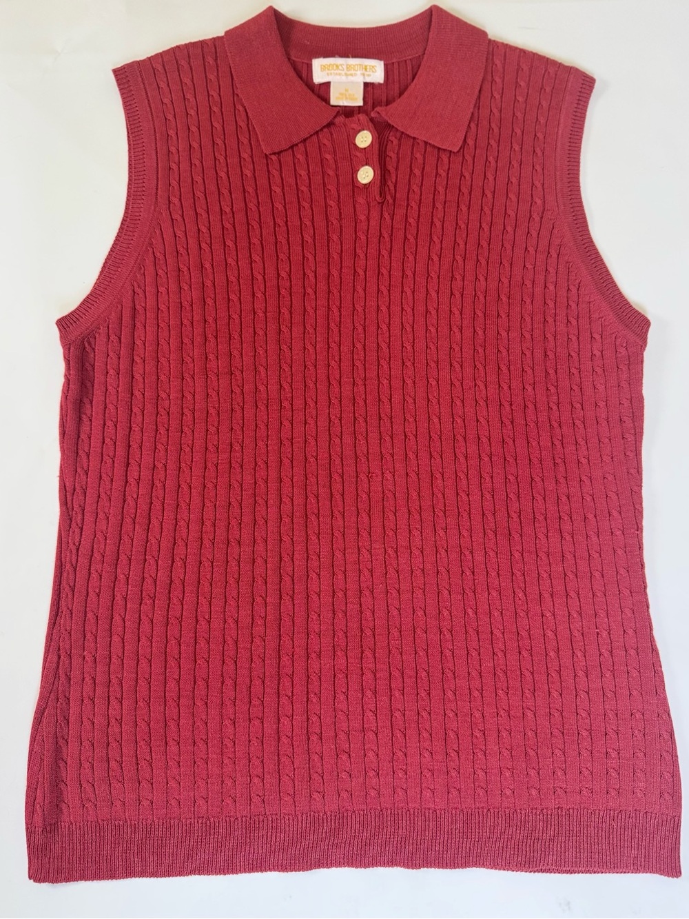 Brooks Brothers 100% Silk Cable Knit Sleeveless Sweater Polo -Medium